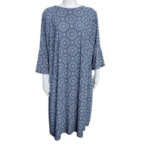 Tommy Hilfiger Womens Plus 20W Navy Medallion Print Bell Sleeve Shift Dress